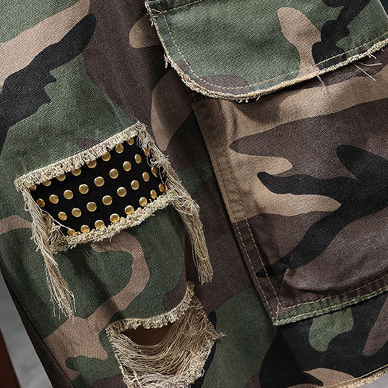 Marchoval — Studded Camo Cargo Shorts
