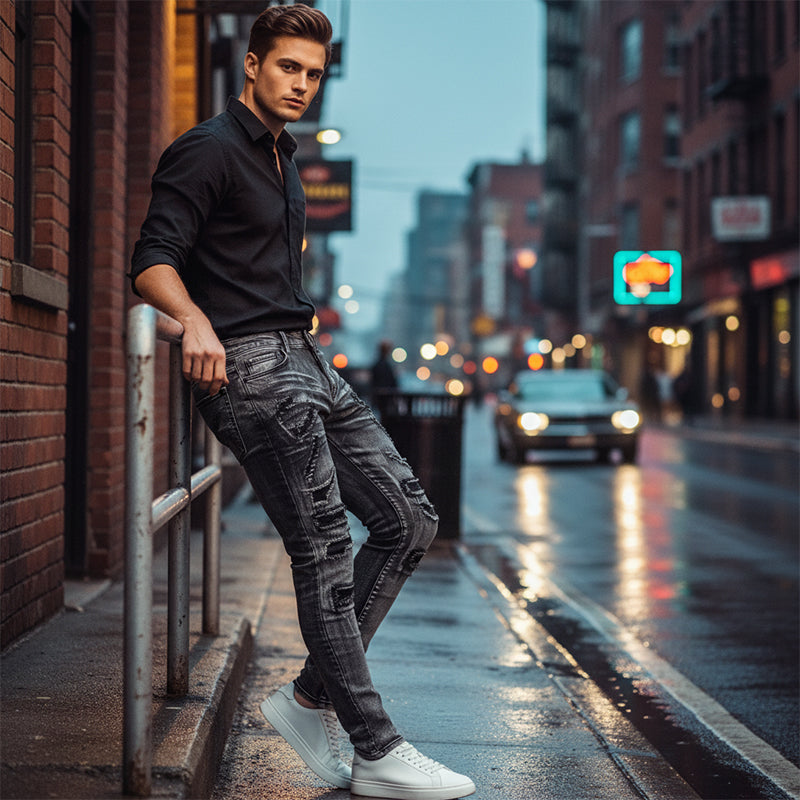 Fenwick — Slim-Fit Distressed Jeans in Grey Wash