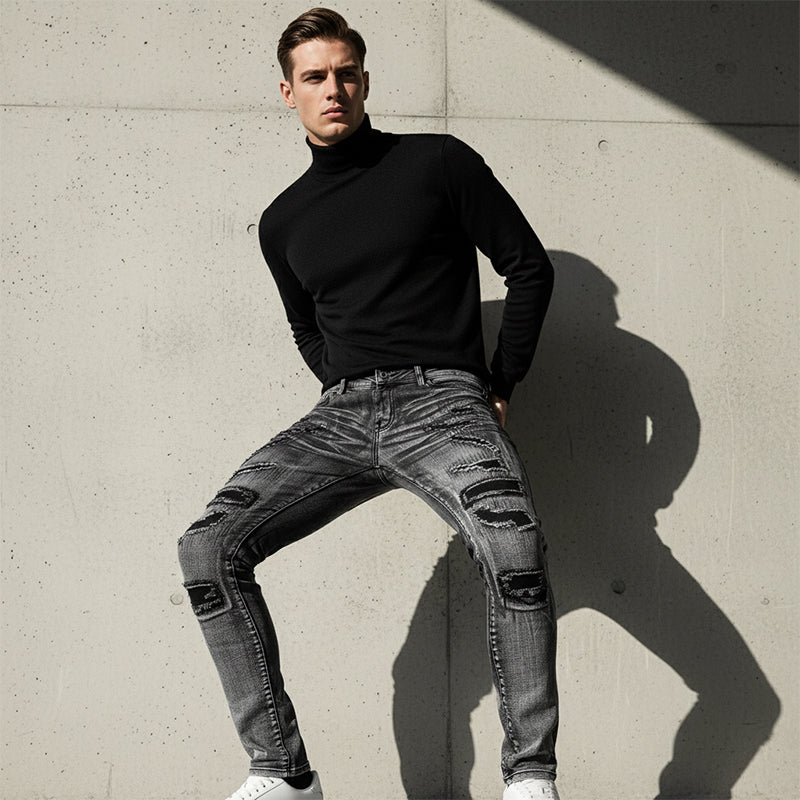 Fenwick — Slim-Fit Distressed Jeans in Grey Wash