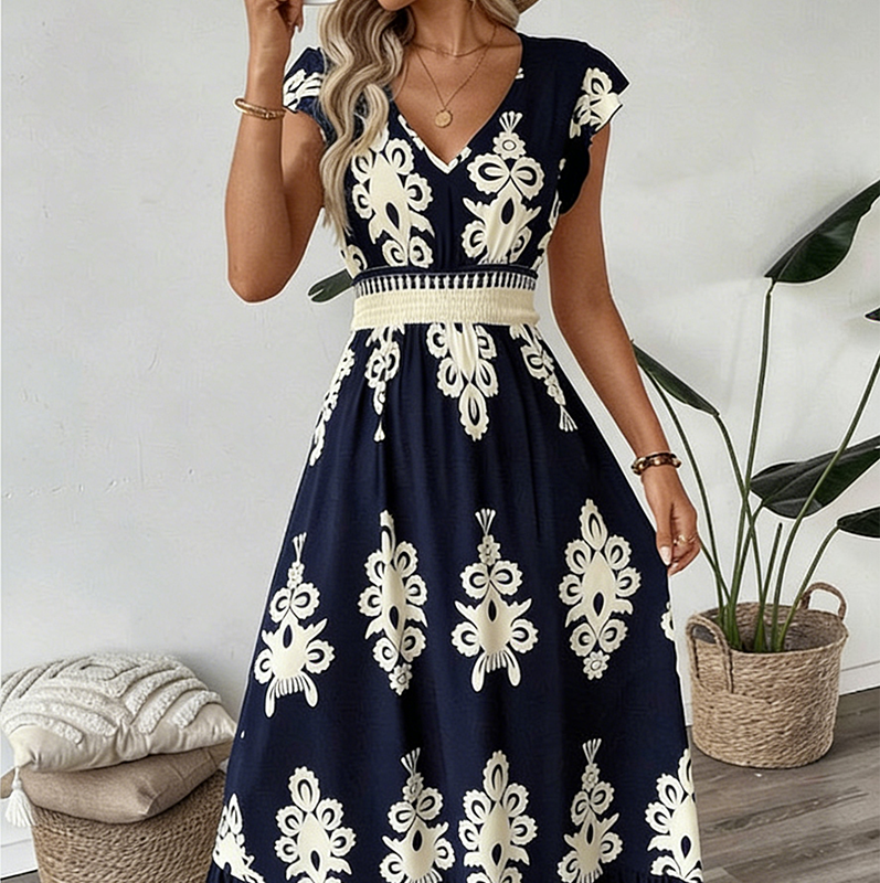 Rocca –  Baroque Print Flowy Maxi Dres