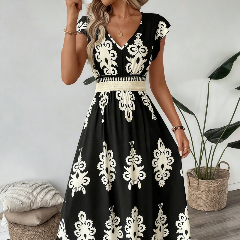 Baroque — V-Neck Flowing Maxi Dress