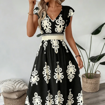 Candela — Baroque V-Neck Maxi Dress
