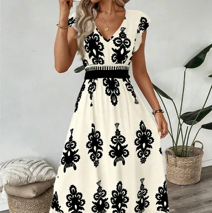 Candela — Baroque V-Neck Maxi Dress