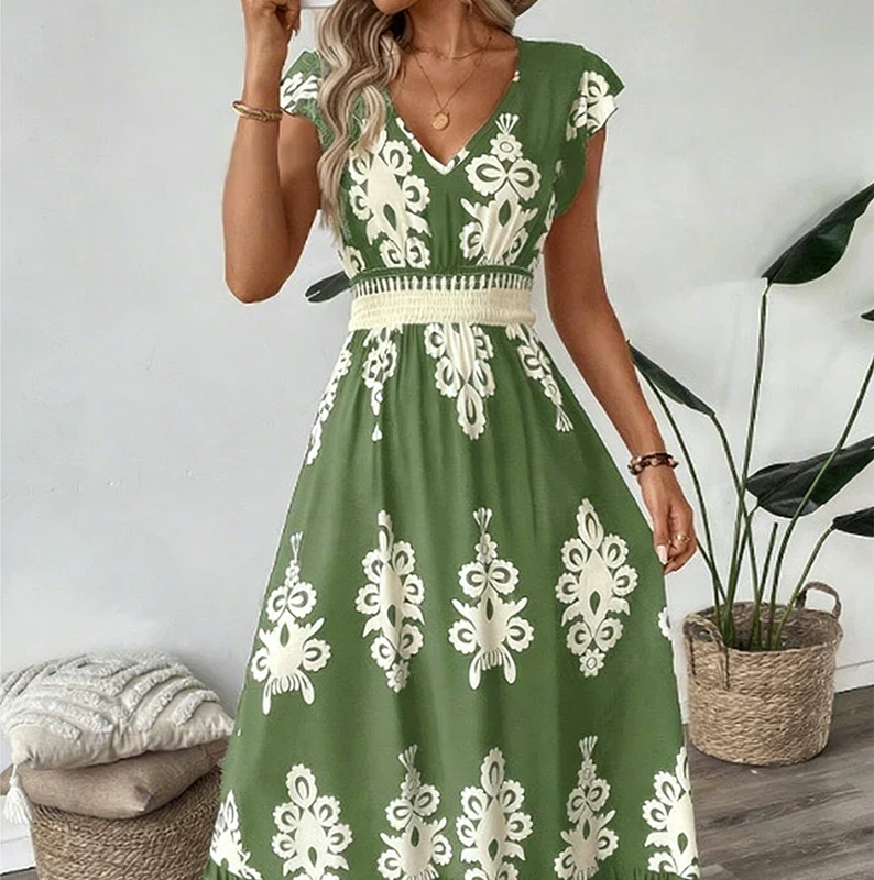 Candela — Baroque V-Neck Maxi Dress