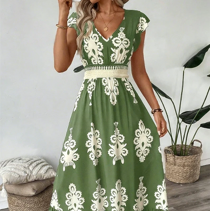 Candela — Baroque V-Neck Maxi Dress