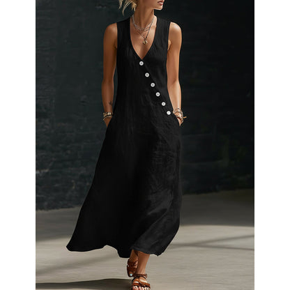 Folène — Linen-Cotton V-Neck Maxi Dress