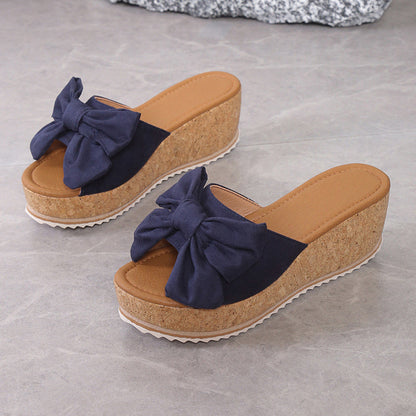 Solaine — Leopard-Print Bow Wedge Platform Sandals