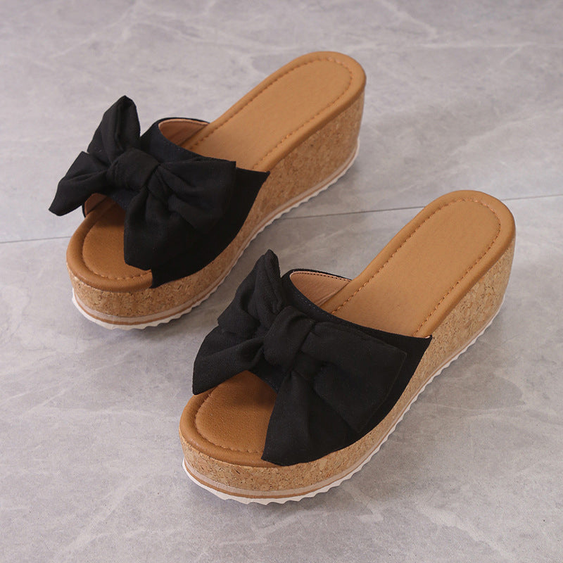 Solaine — Leopard-Print Bow Wedge Platform Sandals
