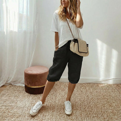 Linelle — Cotton Linen Cropped Capri Pants