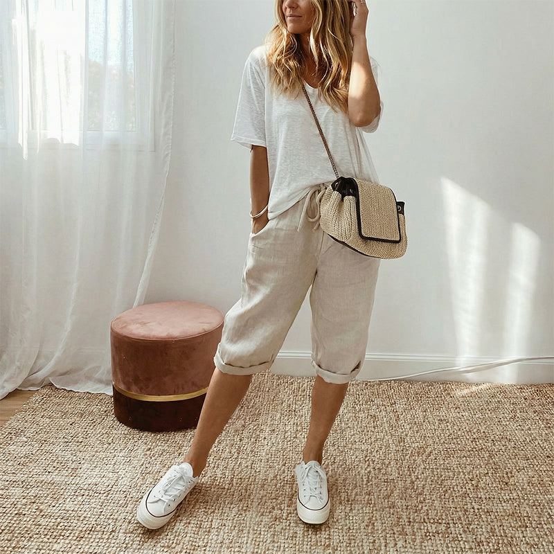 Linelle — Cotton Linen Cropped Capri Pants