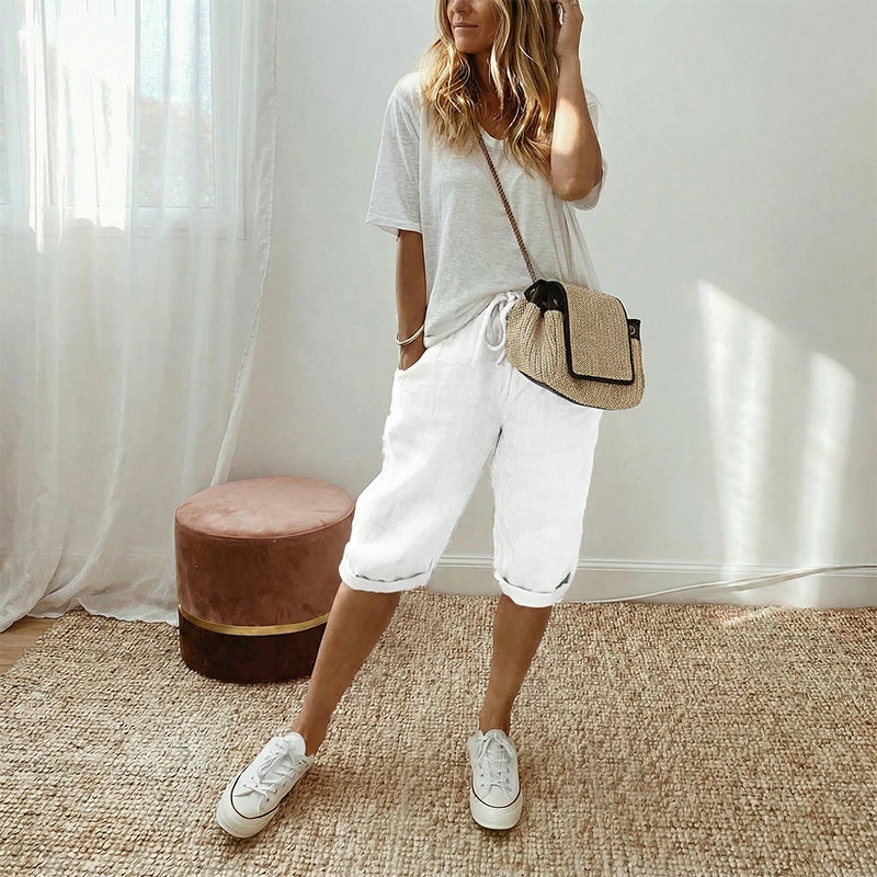 Linelle — Cotton Linen Cropped Capri Pants
