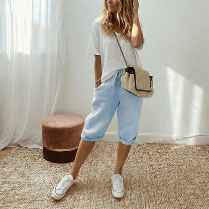 Linelle — Cotton Linen Cropped Capri Pants
