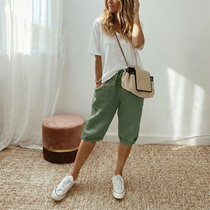 Linelle — Cotton Linen Cropped Capri Pants