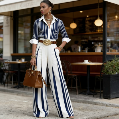 Clarène — Striped Shirt & Wide-Leg Trouser