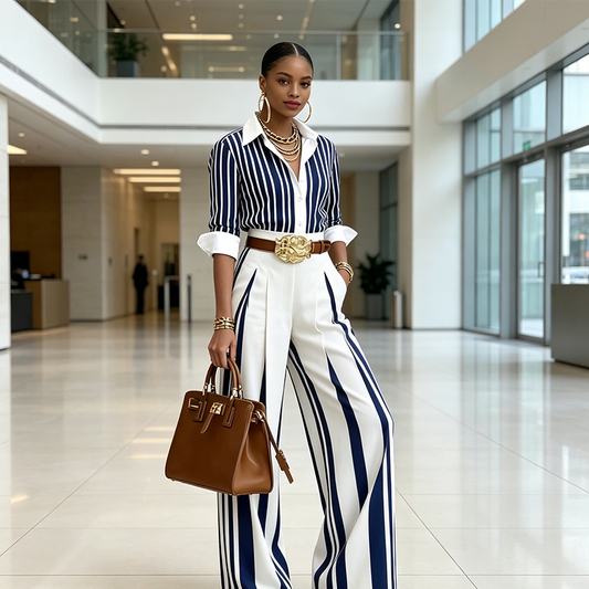 Clarène — Striped Shirt & Wide-Leg Trouser