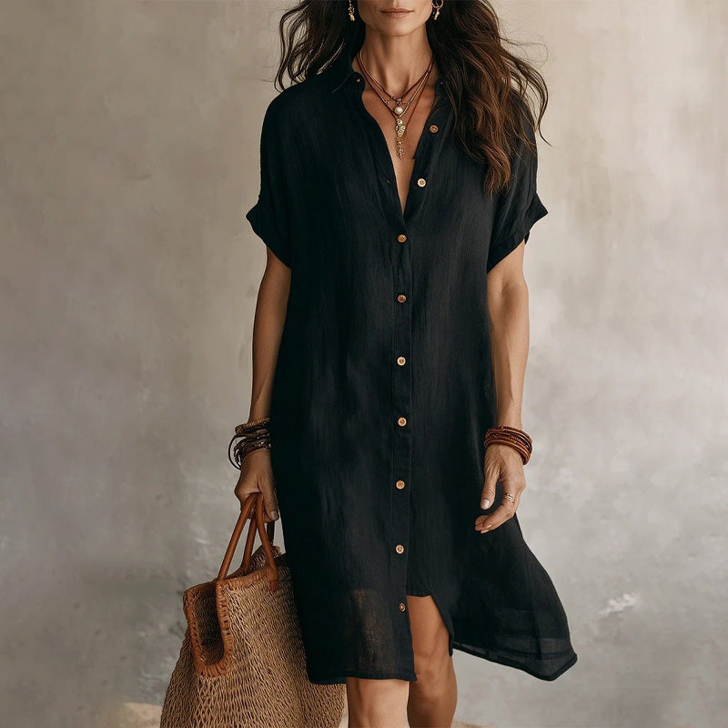 Lorienne — Buttoned Cotton-Linen Shirt Dress