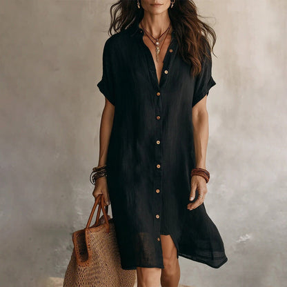 Lorienne — Buttoned Cotton-Linen Shirt Dress