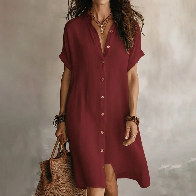 Lorienne — Buttoned Cotton-Linen Shirt Dress