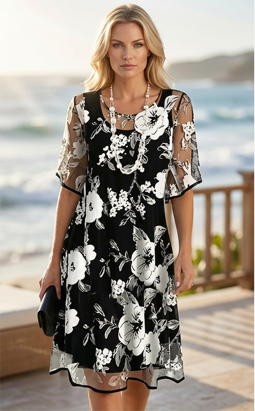 Florè — Chiffon Sheer Overlay Midi Dress