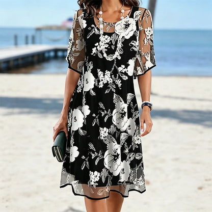 Florè — Chiffon Sheer Overlay Midi Dress