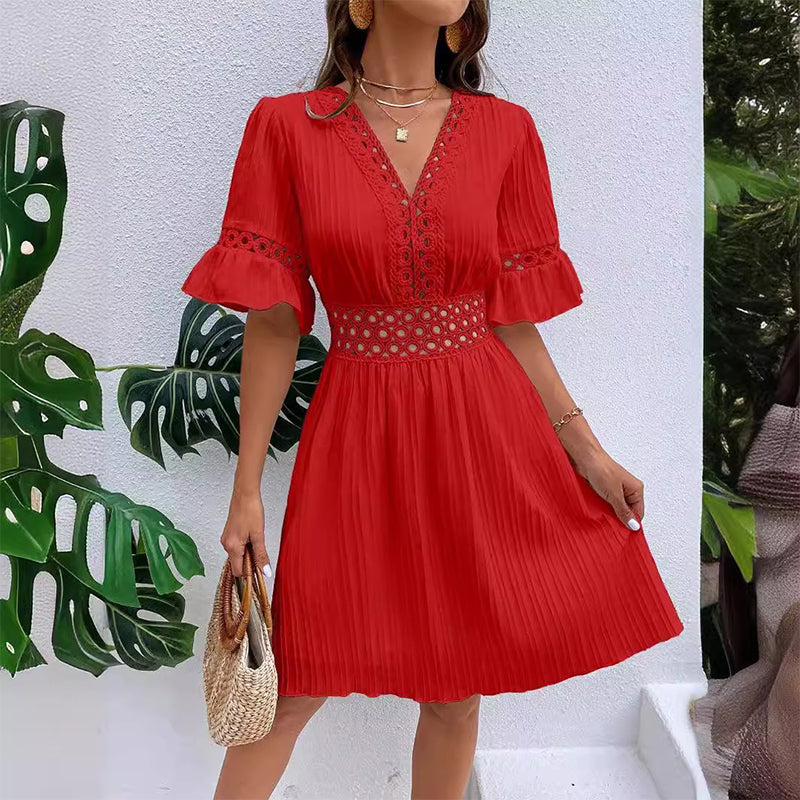 Dentelle — Lace Cutout Pleated Summer Dress