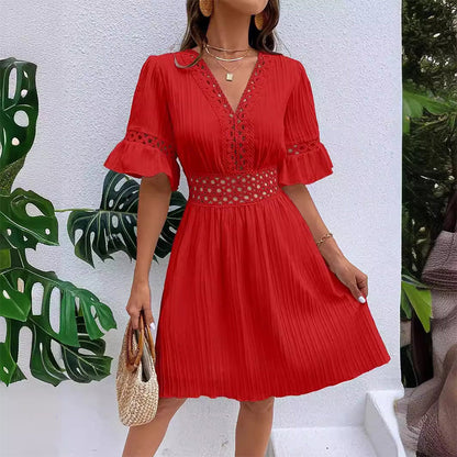 Dentelle — Lace Cutout Pleated Summer Dress