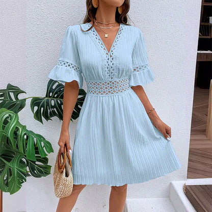 Dentelle — Lace Cutout Pleated Summer Dress