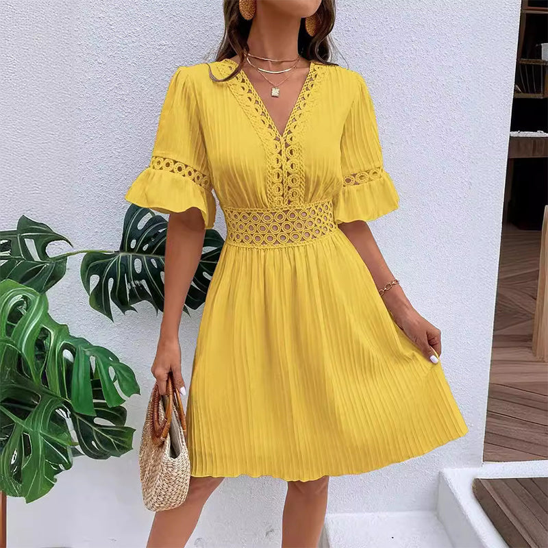 Dentelle — Lace Cutout Pleated Summer Dress