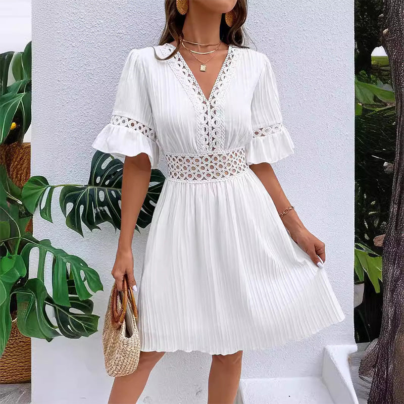 Dentelle — Lace Cutout Pleated Summer Dress