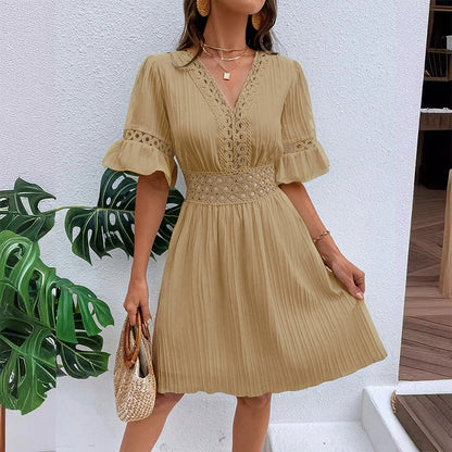 Dentelle — Lace Cutout Pleated Summer Dress