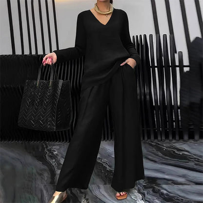 Sōfte — V-Neck Lounge Set with Wide-Leg Pants