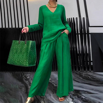 Sōfte — V-Neck Lounge Set with Wide-Leg Pants