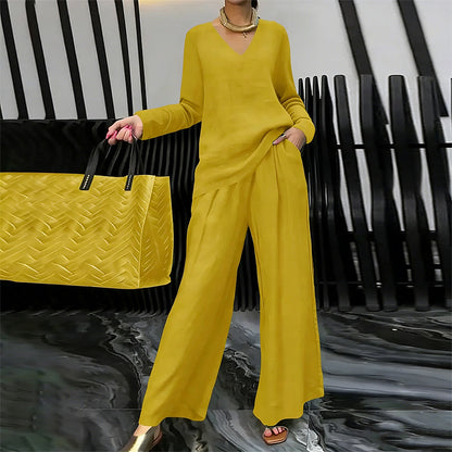 Sōfte — V-Neck Lounge Set with Wide-Leg Pants