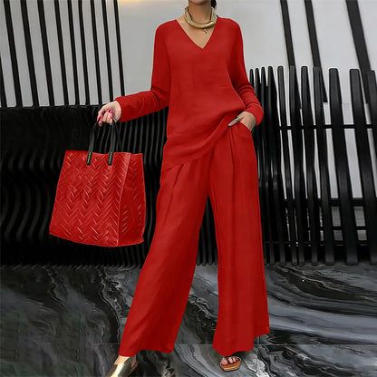 Sōfte — V-Neck Lounge Set with Wide-Leg Pants
