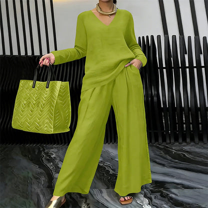 Sōfte — V-Neck Lounge Set with Wide-Leg Pants