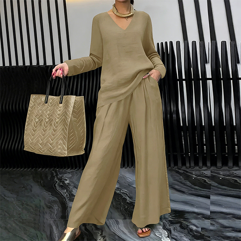 Sōfte — V-Neck Lounge Set with Wide-Leg Pants