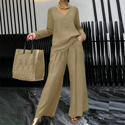 Sōfte — V-Neck Lounge Set with Wide-Leg Pants
