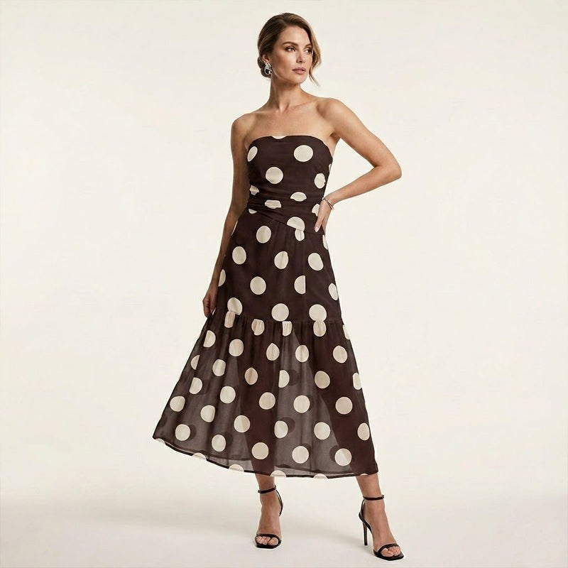 Rosalind — Strapless Polka-Dot Tiered Maxi Dress