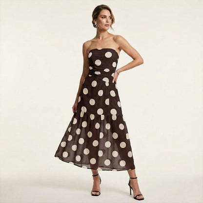 Rosalind — Strapless Polka-Dot Tiered Maxi Dress