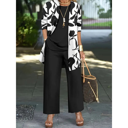 Cassiane — Three-Piece Cardigan, Tank & Wide-Leg Set