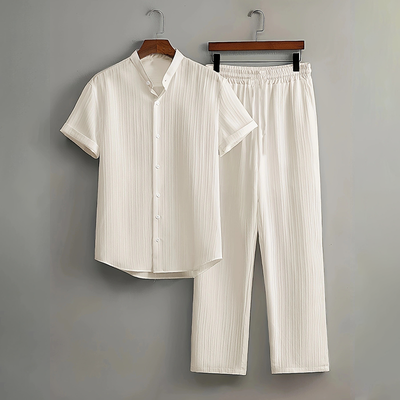 Kastelan — Textured Collar Shirt & Pants Set