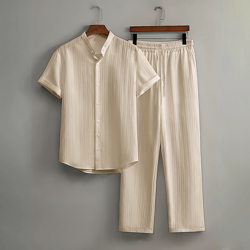 Kastelan — Textured Collar Shirt & Pants Set