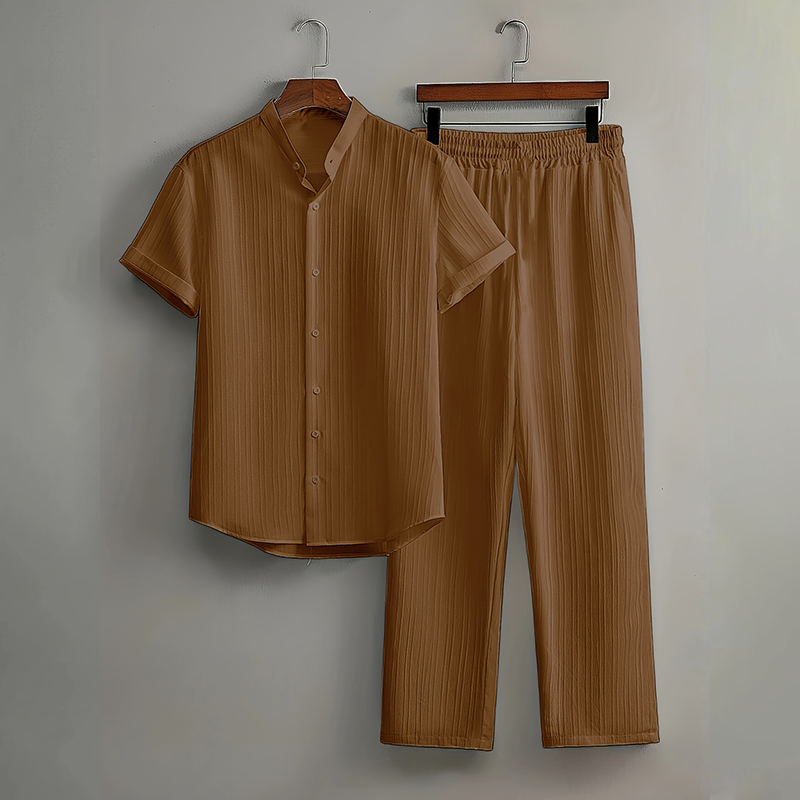 Kastelan — Textured Collar Shirt & Pants Set