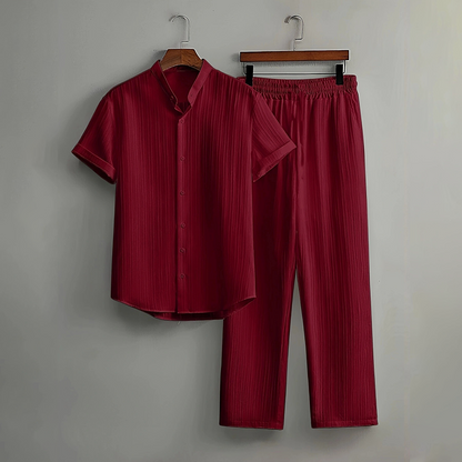 Kastelan — Textured Collar Shirt & Pants Set