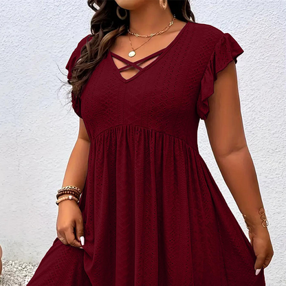 Verlacine — Ruffle V-Neck Fitted Dress