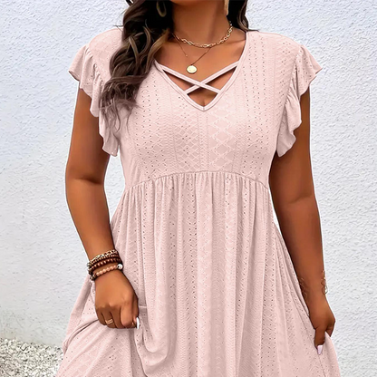 Verlacine — Ruffle V-Neck Fitted Dress