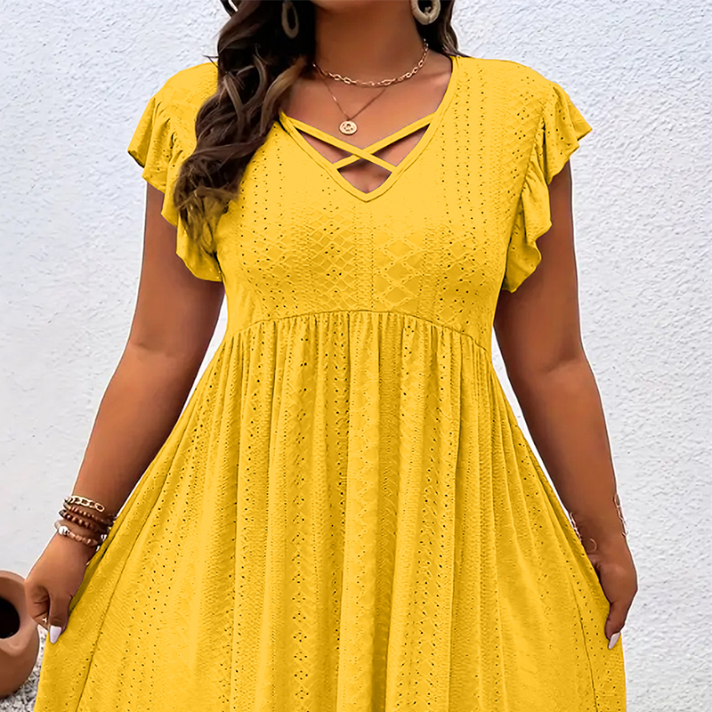 Verlacine — Ruffle V-Neck Fitted Dress