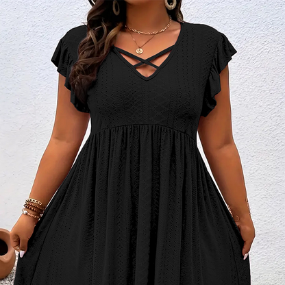 Verlacine — Ruffle V-Neck Fitted Dress