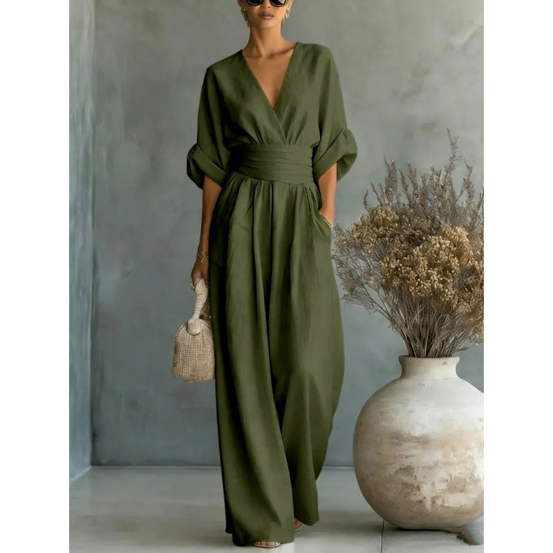 Verisora — V-Neck High-Waist Wide-Leg Jumpsuit