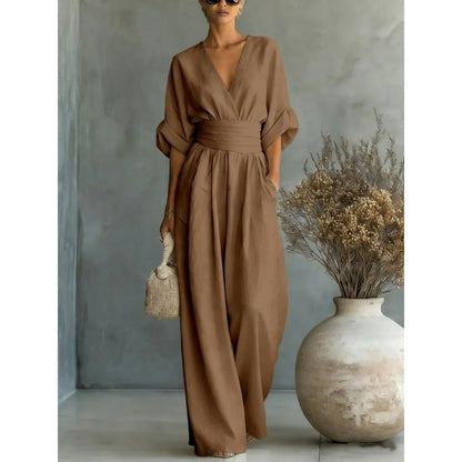 Verisora — V-Neck High-Waist Wide-Leg Jumpsuit